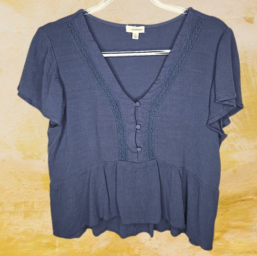 Eyeshadow Flutter Sleeve Blouse Size L Juniors Blue V Neck Festival Fairy Boho